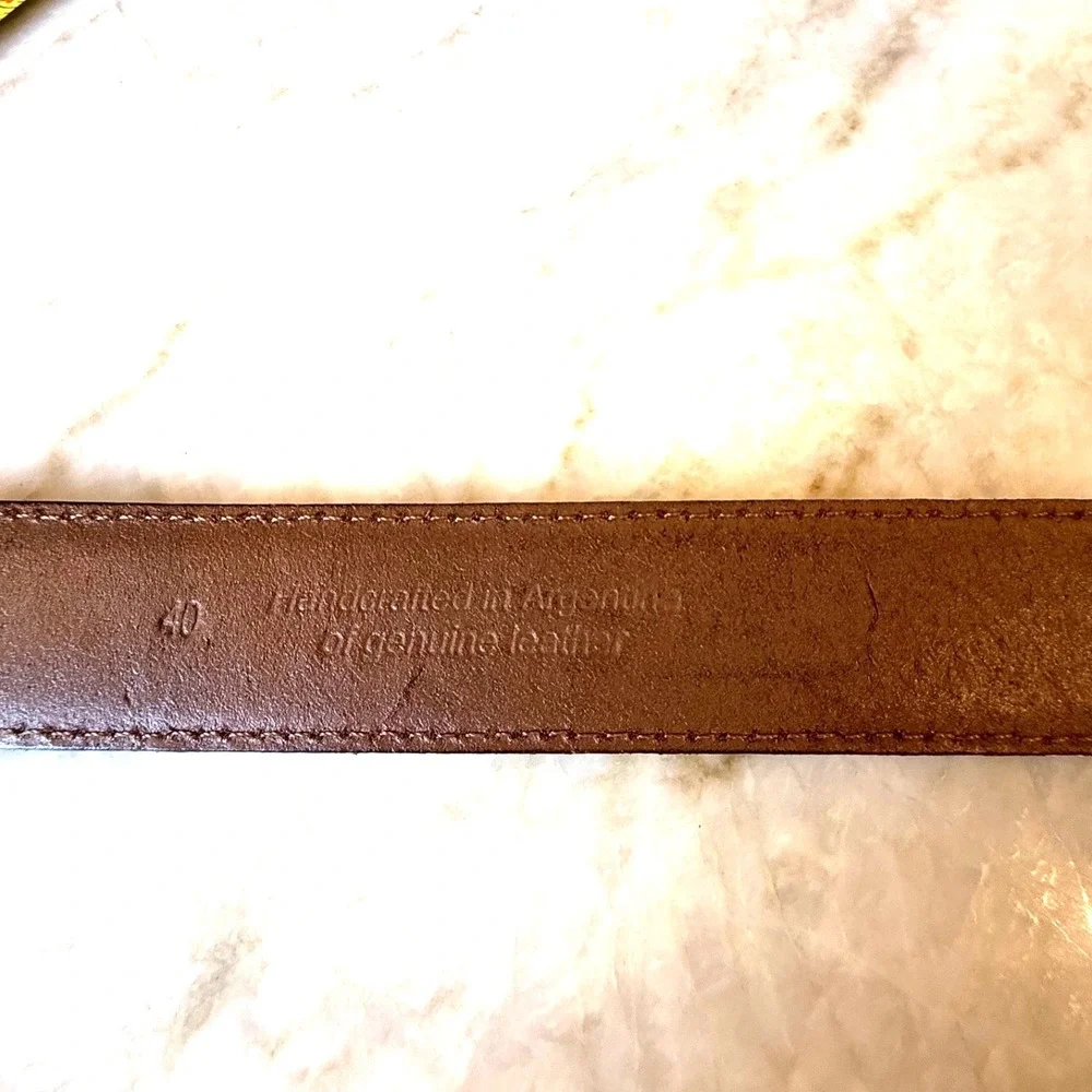 Men's Genuine Leather Belt with Braid Handcrafted‎ in Argentina; Brown; Size 40